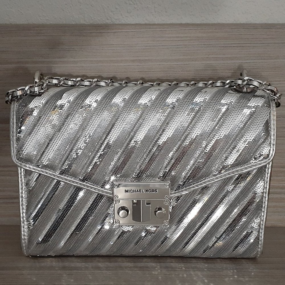 Michael Kors NEW! Rose Silver RARE Flap Shoulder Bag with Tags (Limited Edition)